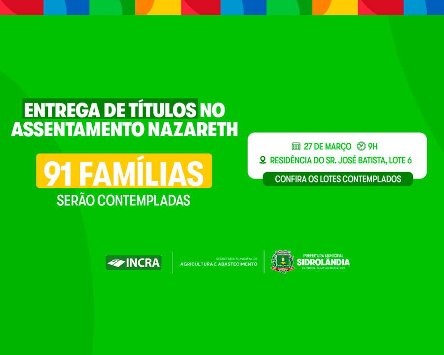 Famílias do assentamento Nazareth recebem títulos definitivos nesta sexta-feira (27) em Sidrolândia