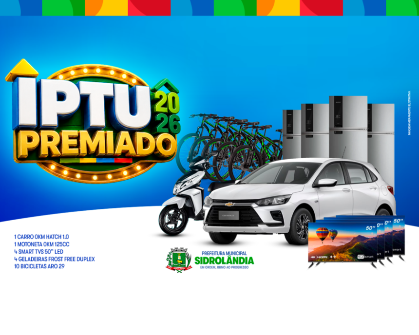 Prefeitura de Sidrolândia lança IPTU 2026 com descontos de até 20%, com pagamento até 14 de julho